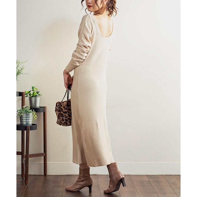 Sale ワンピース ニットワンピース ロング 背中開き バックオープン ニットワンピ 長袖 大人 シンプル 無地 きれいめ カジュアル フリーサイズ ストレッチ 1221 Growingrich 通販 Yahoo ショッピング