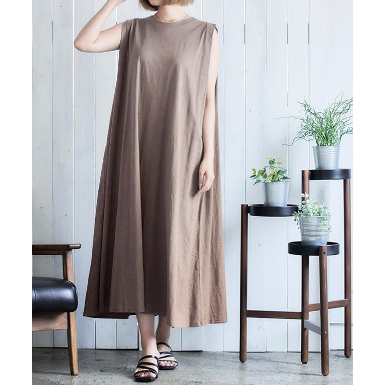 送料無料 ワンピース レディース ショルダータック ノースリーブ ワンピース ロング カットソー 綿スラブ 体型カバー ゆったり マタニティ ワンマイルウェア M0 | ブランド登録なし | 02