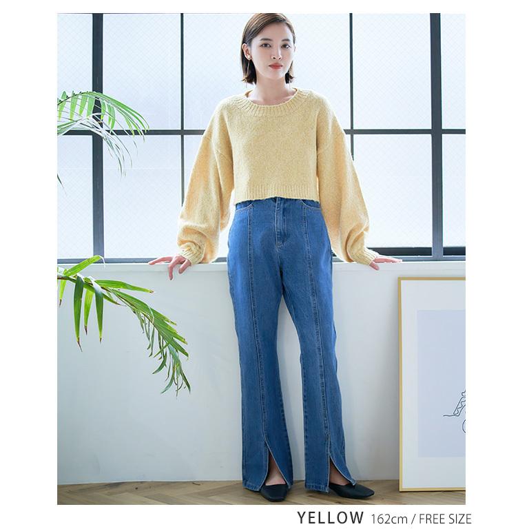 トップス ニット セーター ショート 丈 クロップド ぽわん袖 袖 トップス ニット セーター ショート 丈 クロップド ぽわん袖 袖