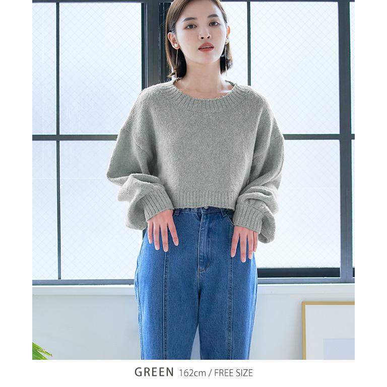 トップス ニット セーター ショート 丈 クロップド ぽわん袖 袖 トップス ニット セーター ショート 丈 クロップド ぽわん袖 袖