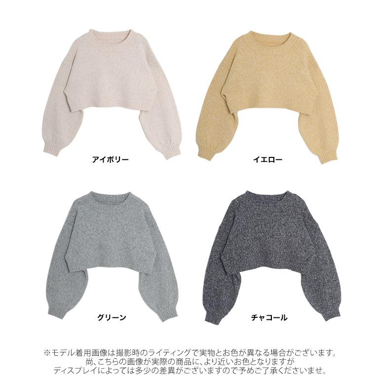 トップス ニット セーター ショート 丈 クロップド ぽわん袖 袖 トップス ニット セーター ショート 丈 クロップド ぽわん袖 袖