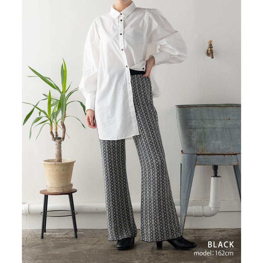 パンツレディース ニットパンツ ジャガード 柄 総柄 フレア パンツレディース ニットパンツ ジャガード 柄 総柄 フレア