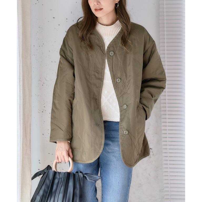 ブルゾン ライトアウター ジャンパー 軽量 ノーカラー 襟なし 秋