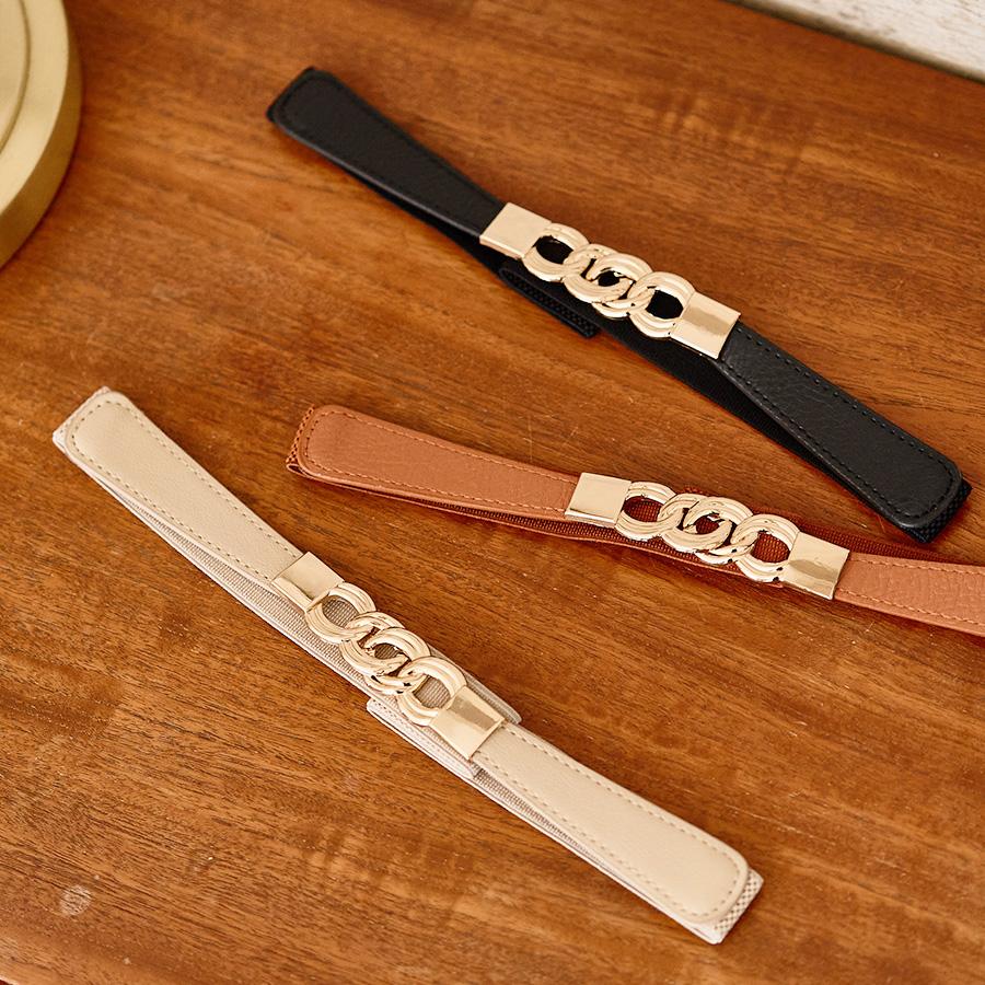 アクセサリー ベルト レディース カジュアル アクセント ゴールド 黒 ママコーデ 韓国ファッション シンプル らくちん ゴールド4連リング伸縮ゴム細ベルト | ブランド登録なし | 04