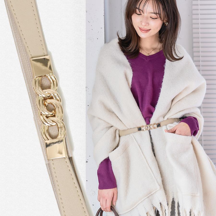 アクセサリー ベルト レディース カジュアル アクセント ゴールド 黒 ママコーデ 韓国ファッション シンプル らくちん ゴールド4連リング伸縮ゴム細ベルト | ブランド登録なし | 06