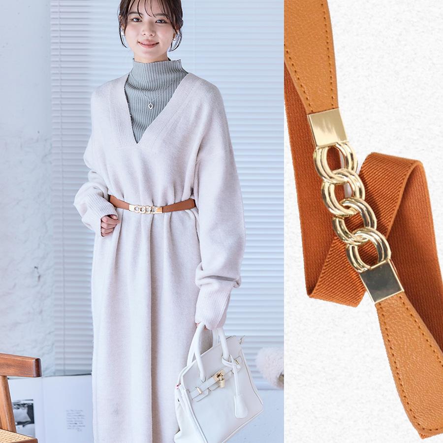 アクセサリー ベルト レディース カジュアル アクセント ゴールド 黒 ママコーデ 韓国ファッション シンプル らくちん ゴールド4連リング伸縮ゴム細ベルト | ブランド登録なし | 08