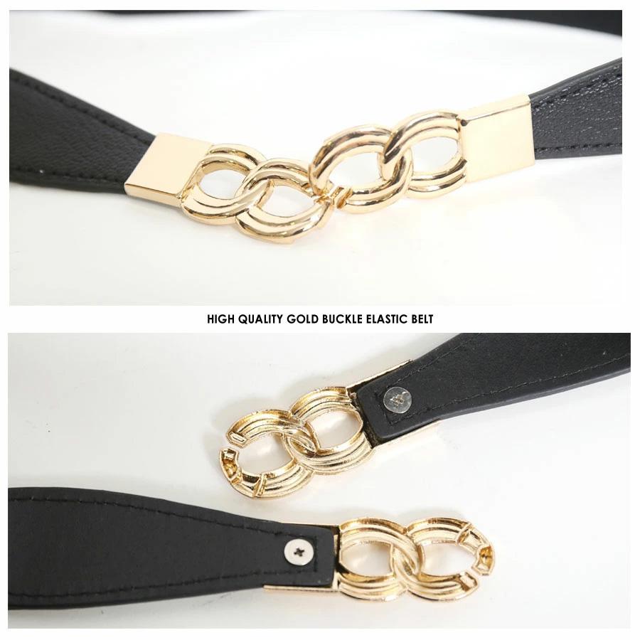 アクセサリー ベルト レディース カジュアル アクセント ゴールド 黒 ママコーデ 韓国ファッション シンプル らくちん ゴールド4連リング伸縮ゴム細ベルト | ブランド登録なし | 12