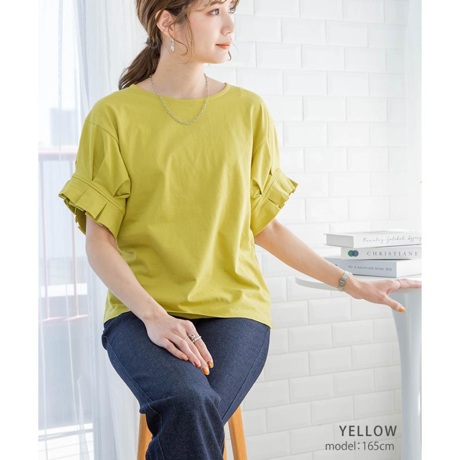 フリル袖tシャツ 二の腕が隠れるトップス 綿100%tシャツ フリル袖