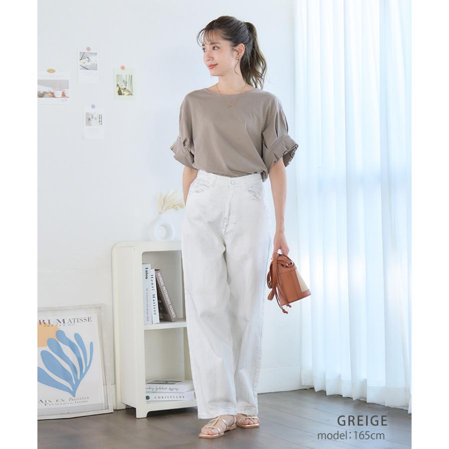 フリル袖tシャツ 二の腕が隠れるトップス 綿100%tシャツ フリル袖