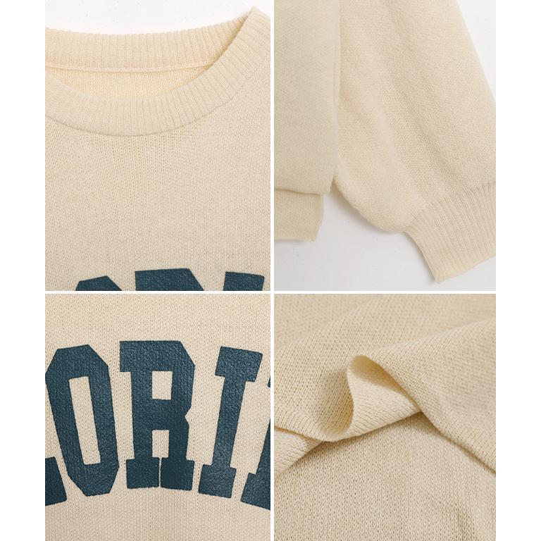 トップス レディース ニット 長袖 セーター カレッジロゴ 配色 ロゴ