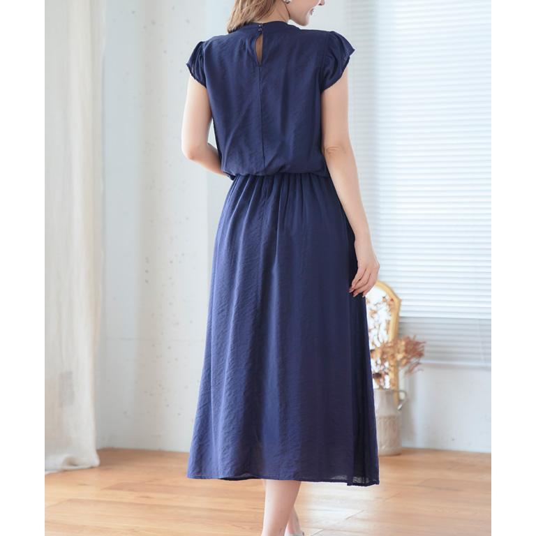 紫陽花フリル半袖ロングワンピース ワンピース 夏 きれいめワンピース40代 レディース ロング