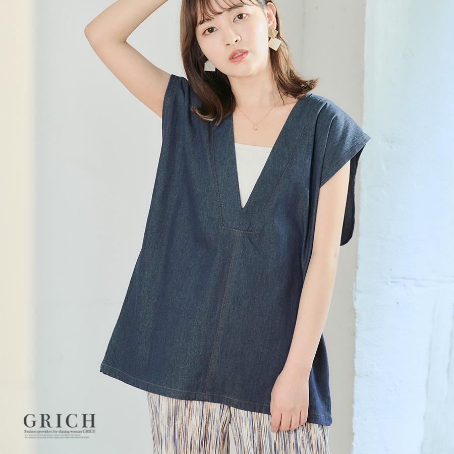 トップス レディース ベスト 春 夏 デニム ノーカラー ノースリーブ