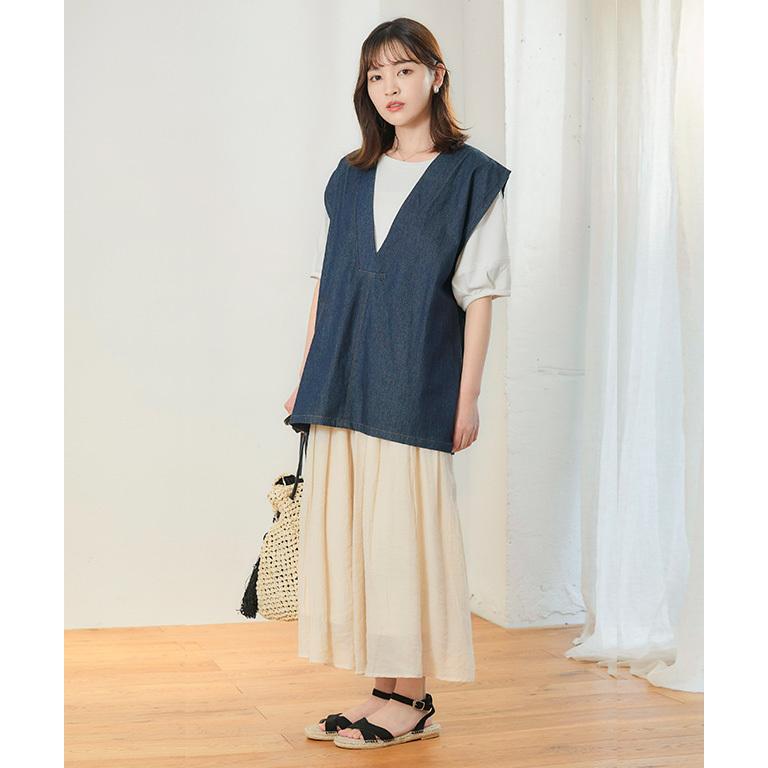 トップス レディース ベスト 春 夏 デニム ノーカラー ノースリーブ