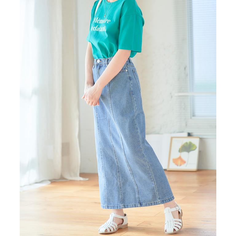 SALE デニムスカート ロング タイト スリット スカート コーデ 50代 