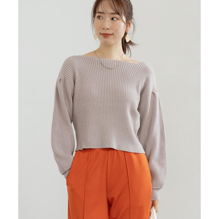 ニット レディース 秋冬 厚手リブニット ボリューム袖 華奢見え