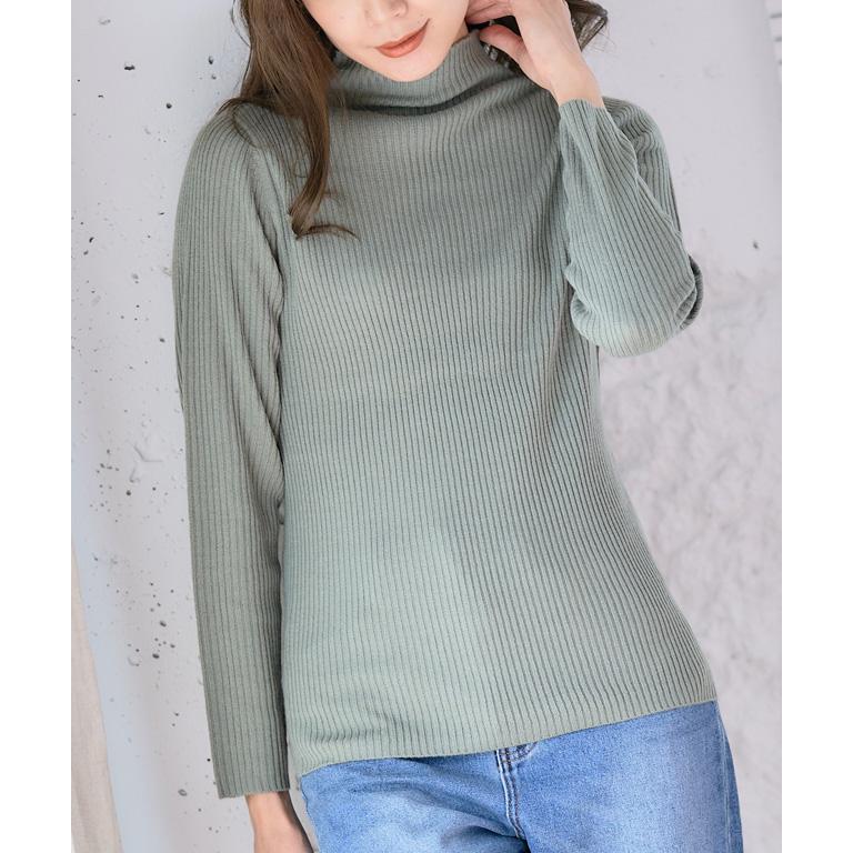 リブニット レディース 長袖 ニット ハイネック : GROWINGRICH - 通販