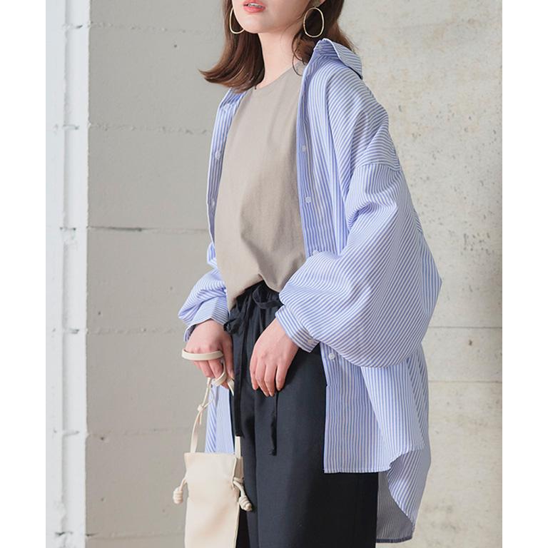 シャツ ストライプ ブラウス 長袖 レディース 夏 ゆったり きれいめ