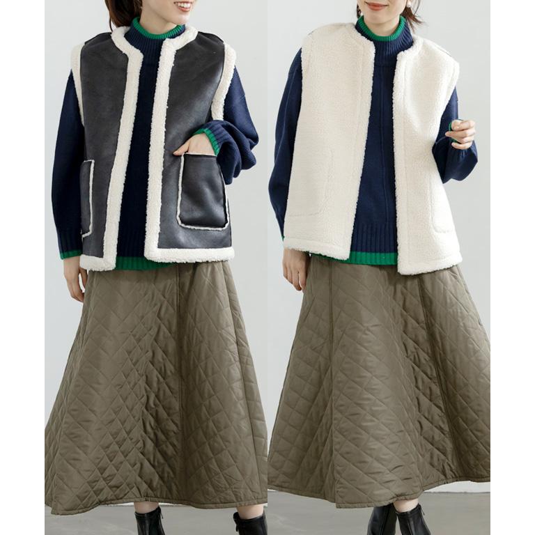 ボアベスト 白 2022 レディース ベスト 50代 秋冬 前開き