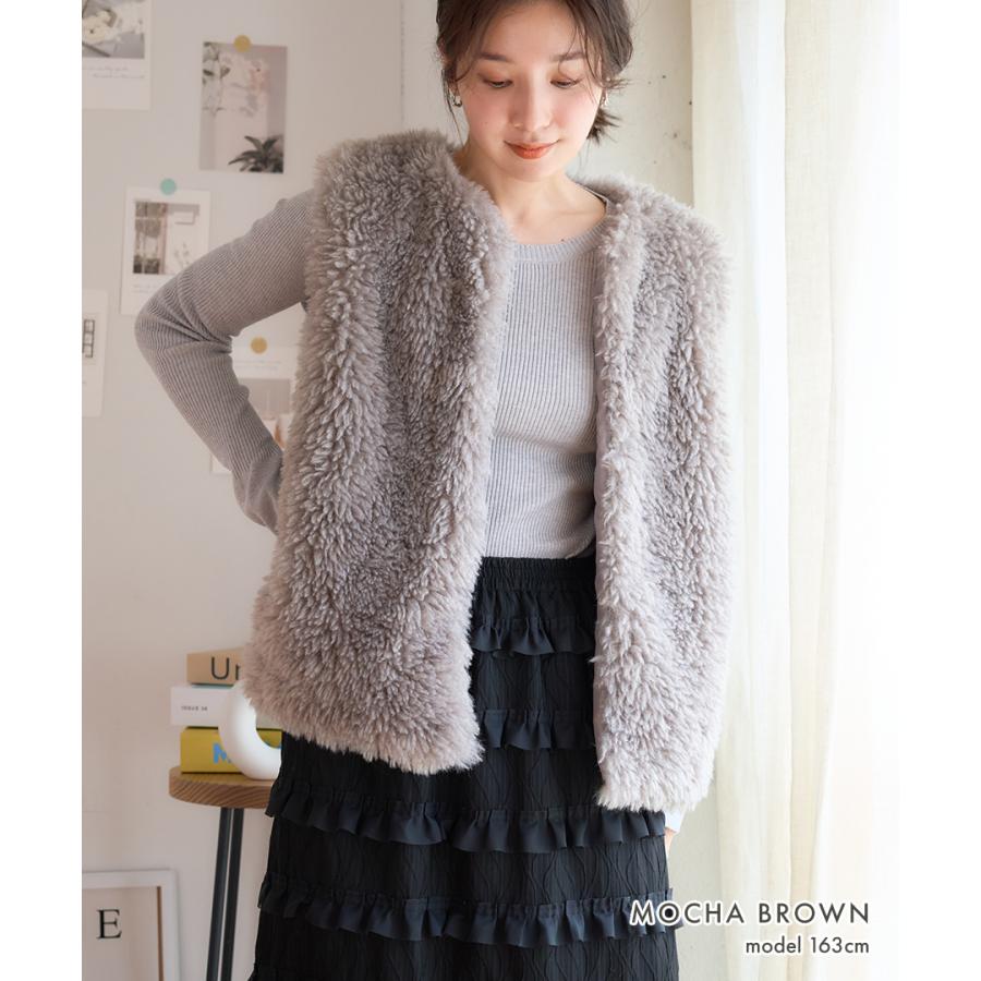 SALE プードルファー ベスト ノーカラー ファーベスト