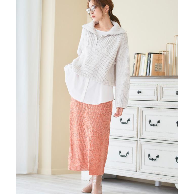 ニット レディース 冬 50代 長袖 40代 ハーフジップ ハーフ