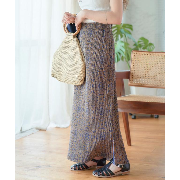 スカート 夏 ロング 楽ちん 柄スカート ウエストゴム ロング