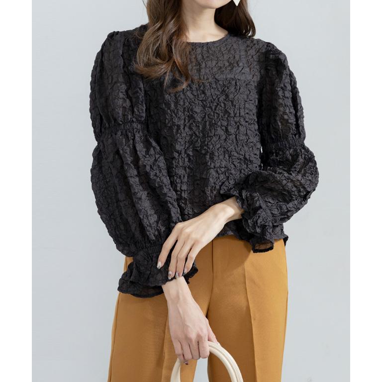 ポップコーントップス カットソー レディース 長袖 50代 シワ加工  