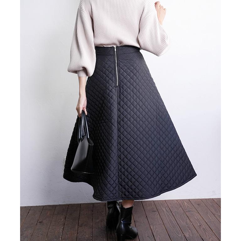 美品　キルティング フレアロングスカート 楽天市場】キルティング スカート 秋 冬 フレアスカート ミモレ丈 中綿