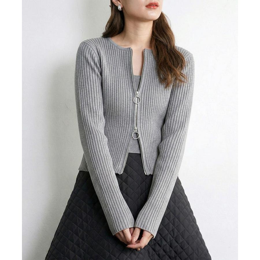 PEPLUM グレー　アンサンブル　半袖と長袖カーディガンセット売り アンサンブル カーディガン セット 秋 トップス リブニット 長袖