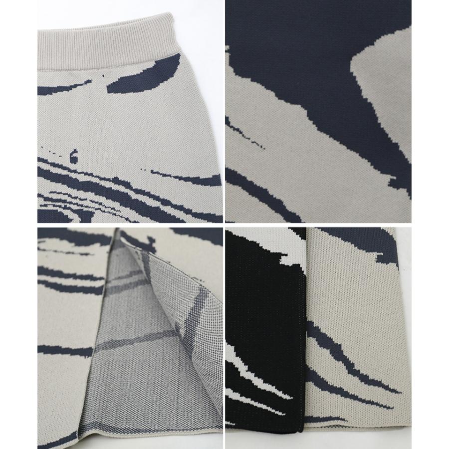 ニットスカート ロング タイト タイトスカート マーブル柄ニット 柄