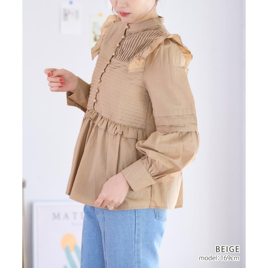 レディース フリルトップス 長袖 女性 春服 秋服 冬服 おしゃれ かわいい レディース トップス 長袖 フリル カットソー フリル袖 無地 コットン