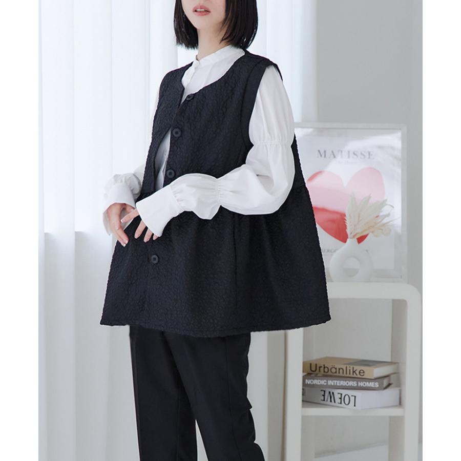 ペプラムジレ ふくれジャガード ジレ レディース 春 前開き ペプラムジレ ふくれジャガード ジレ レディース 春 前開き