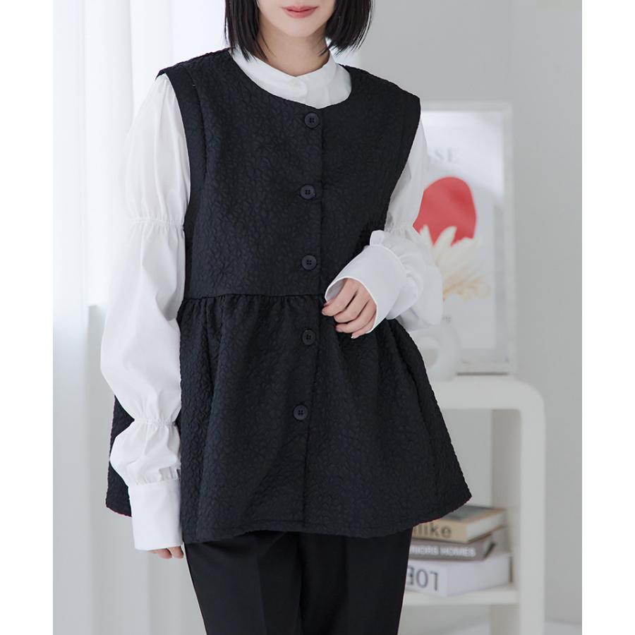 ペプラムジレ ふくれジャガード ジレ レディース 春 前開き 