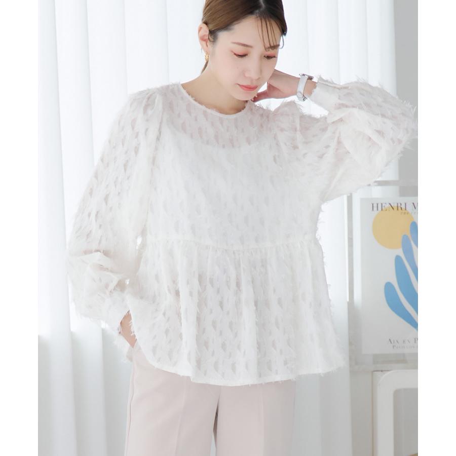 プルオーバー ブラウス レディース シア― ジャガード 丸襟