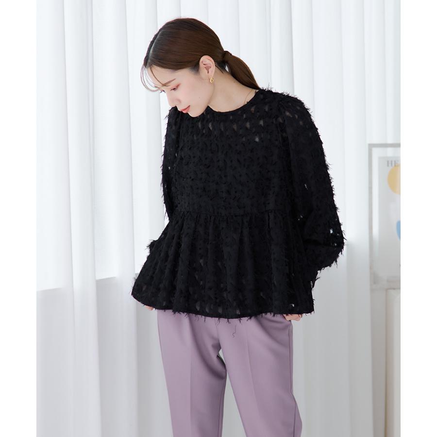 twill ラウンドペプラムボリュームブラウス ペプラムボリュームスリーブブラウス／長袖／ウォッシャブル