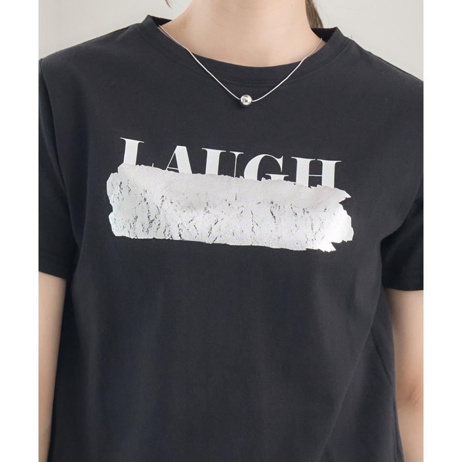 箔ロゴプリントtシャツ tシャツ レディース ロゴ 箔プリントTシャツ t