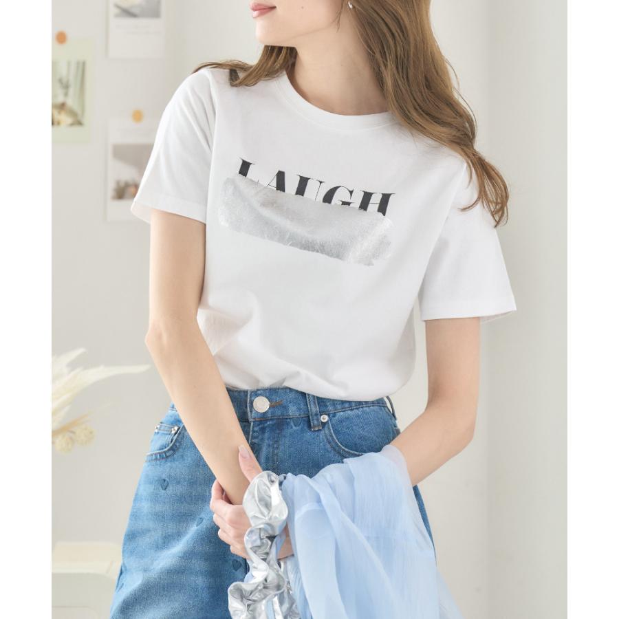 箔ロゴプリントtシャツ tシャツ レディース ロゴ 箔プリントTシャツ t