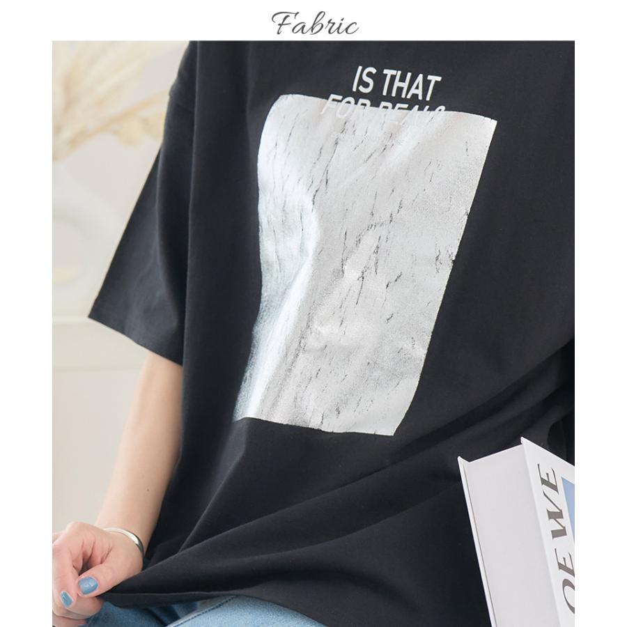 箔ロゴプリントtシャツ tシャツ レディース ロゴ 箔プリントTシャツ t