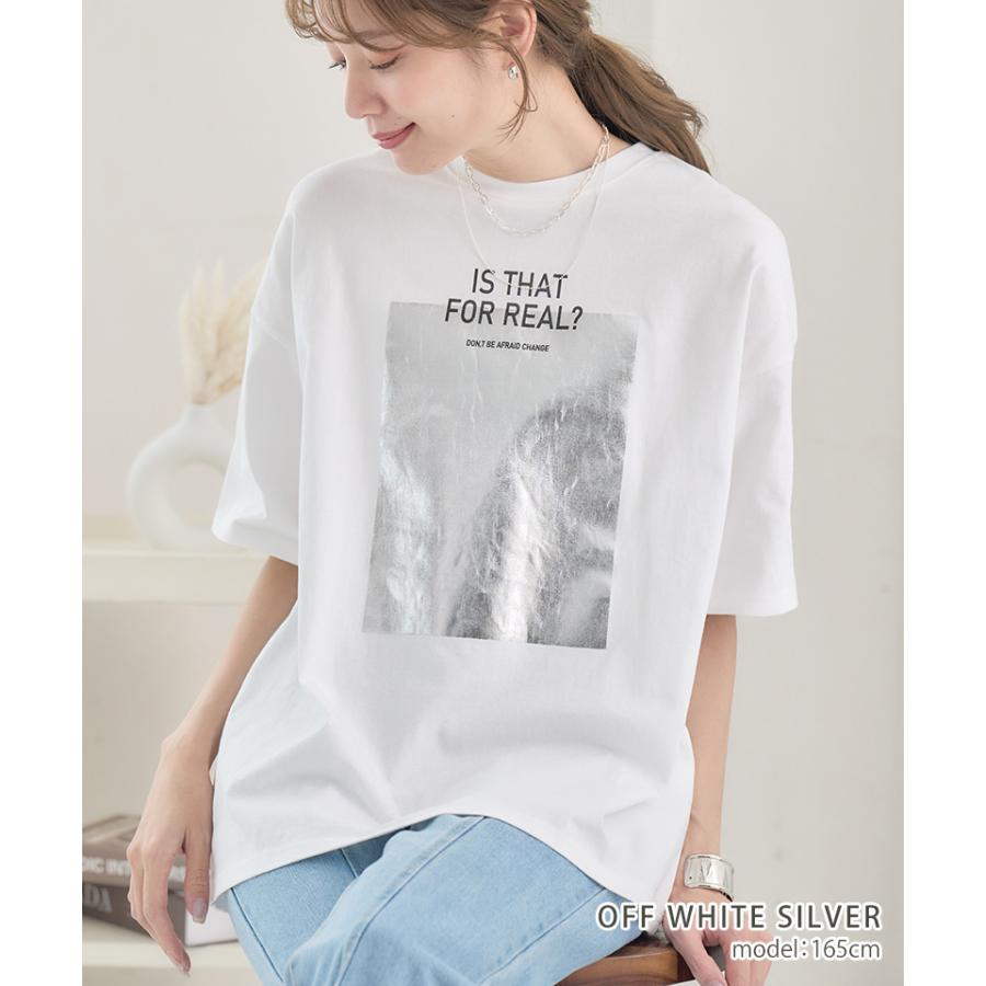 箔ロゴプリントtシャツ tシャツ レディース ロゴ 箔プリントTシャツ t