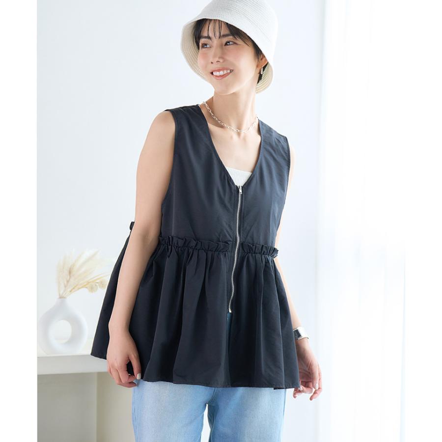 ブランド登録なし ペプラム ベスト レディース 春夏 前開き ジレ V 