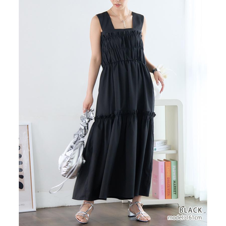 ワンピース ロング 夏 ノースリーブ きれいめ ティアード ワンピ