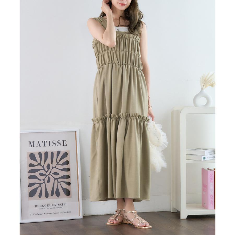 ワンピース ロング 夏 ノースリーブ きれいめ ティアード ワンピ