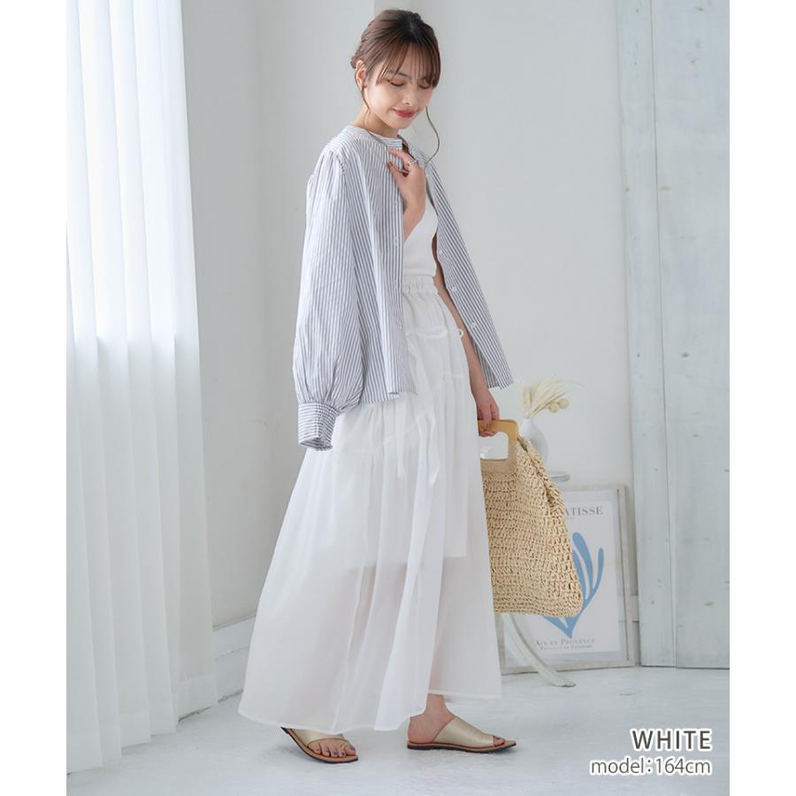 ギャザースカート ロング シアースカート リボン スカート 黒 ウエスト