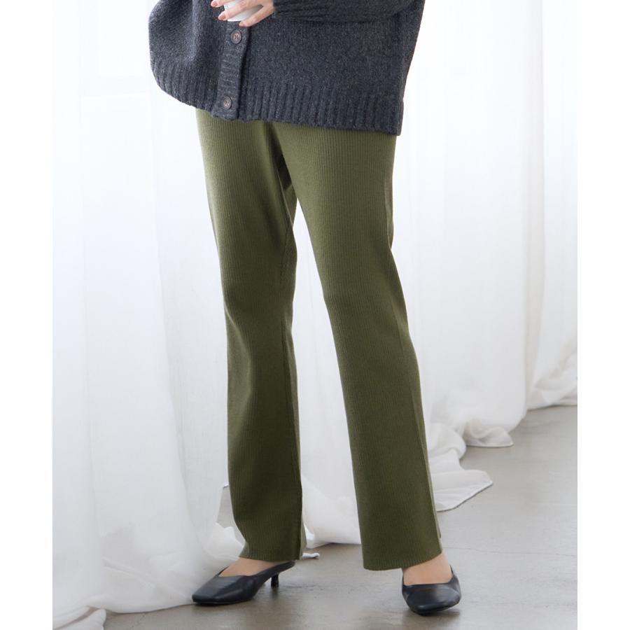 ニットパンツ レディース リブニットパンツ ニットフレアパンツ リブ