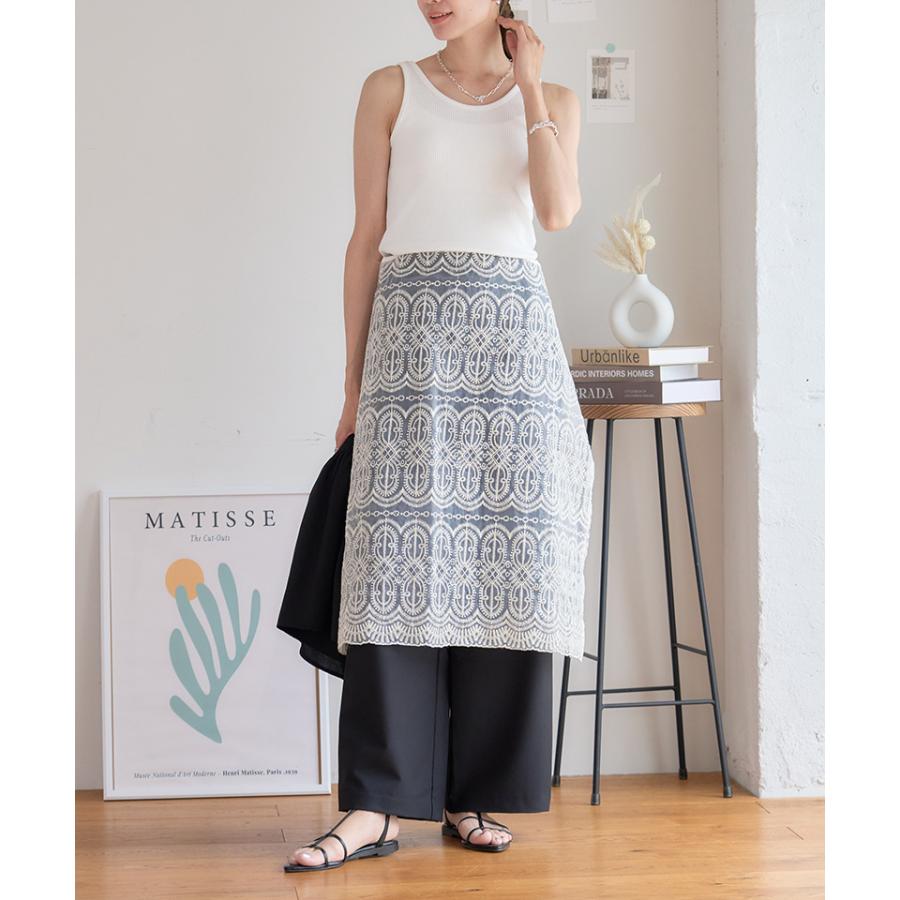 刺繍オーガンジーラップスカート 巻きスカート タイトスカート レース