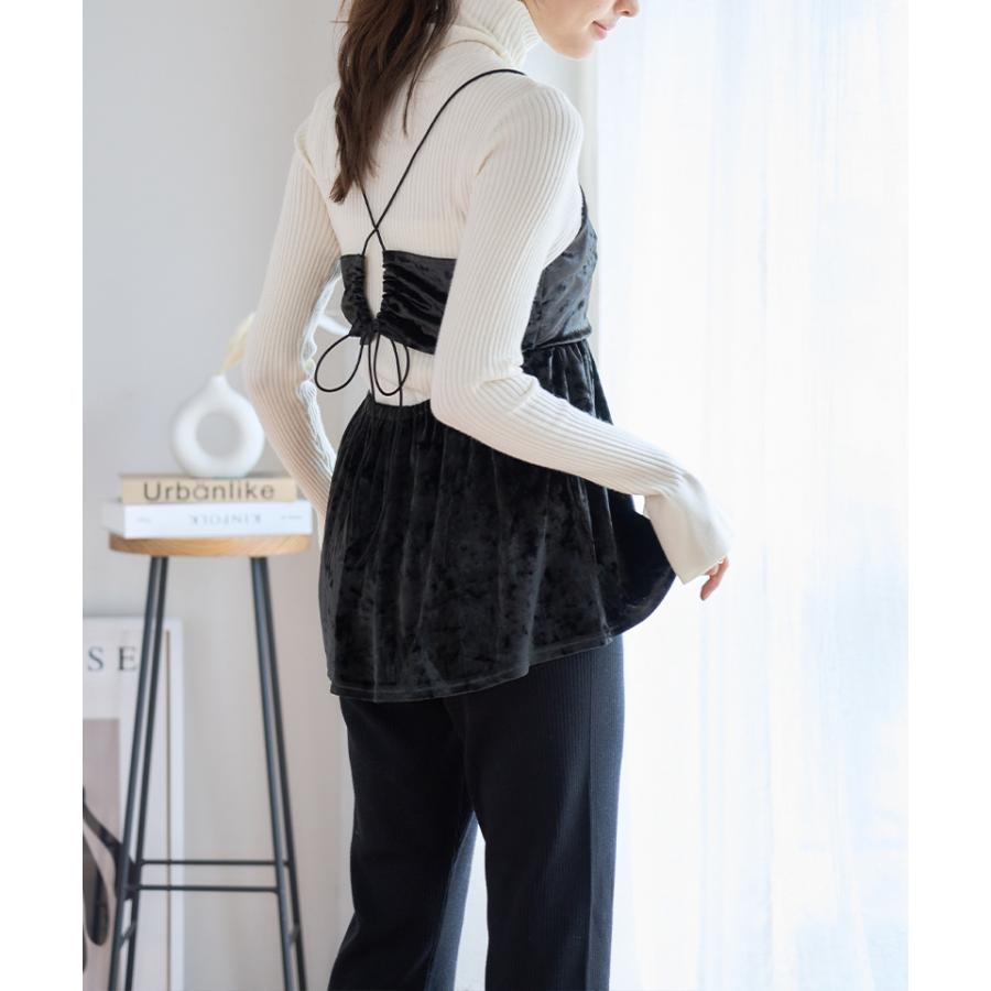 バックオープン クラッシュベロア ペプラム キャミソール 秋冬 ベロア