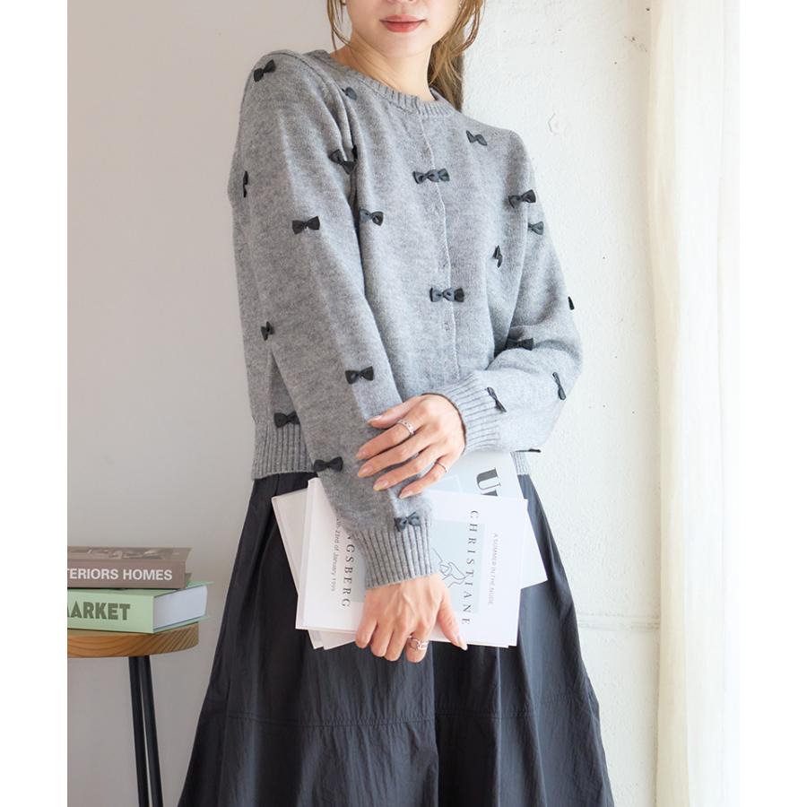 洗えるニット リボン付き ニット カーディガン 秋 羽織もの レディース