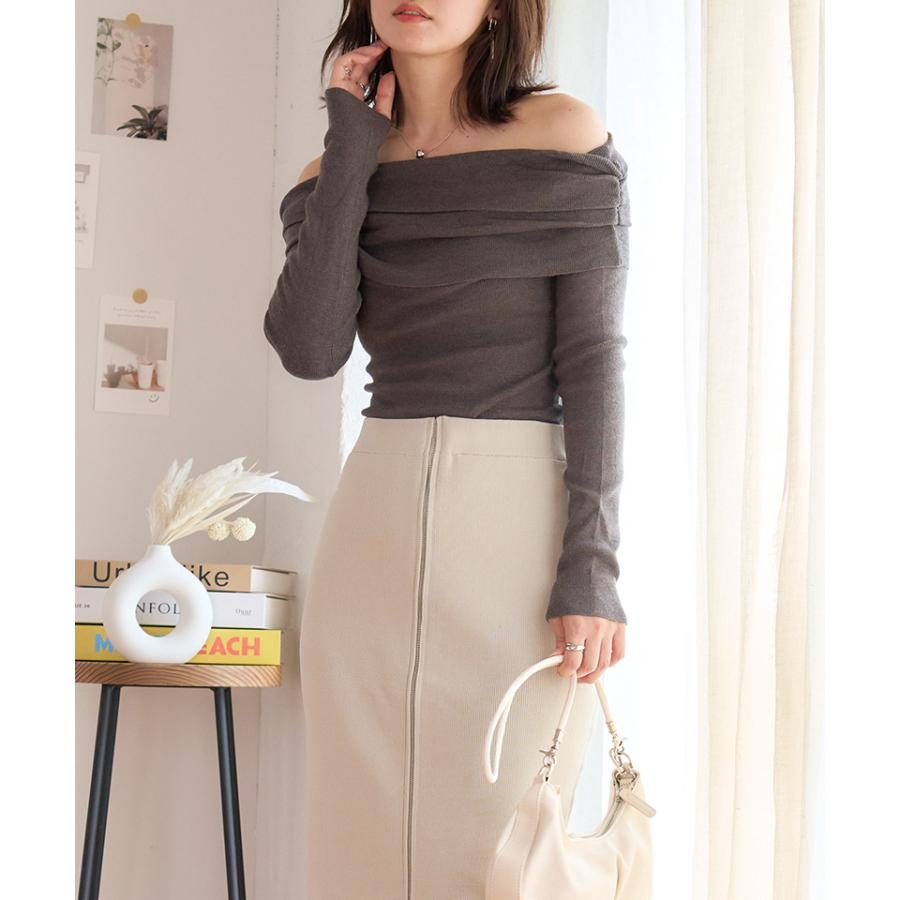 オフショルダー ニット レディース 長袖 秋冬 オフショルニット ギャザー オフショル 肩だし 上品 大人 きれいめ | ブランド登録なし | 14