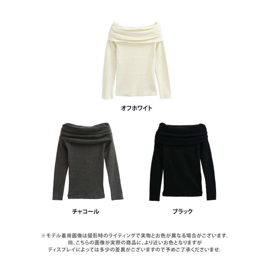 オフショルダー ニット レディース 長袖 秋冬 オフショルニット ギャザー オフショル 肩だし 上品 大人 きれいめ | ブランド登録なし | 16