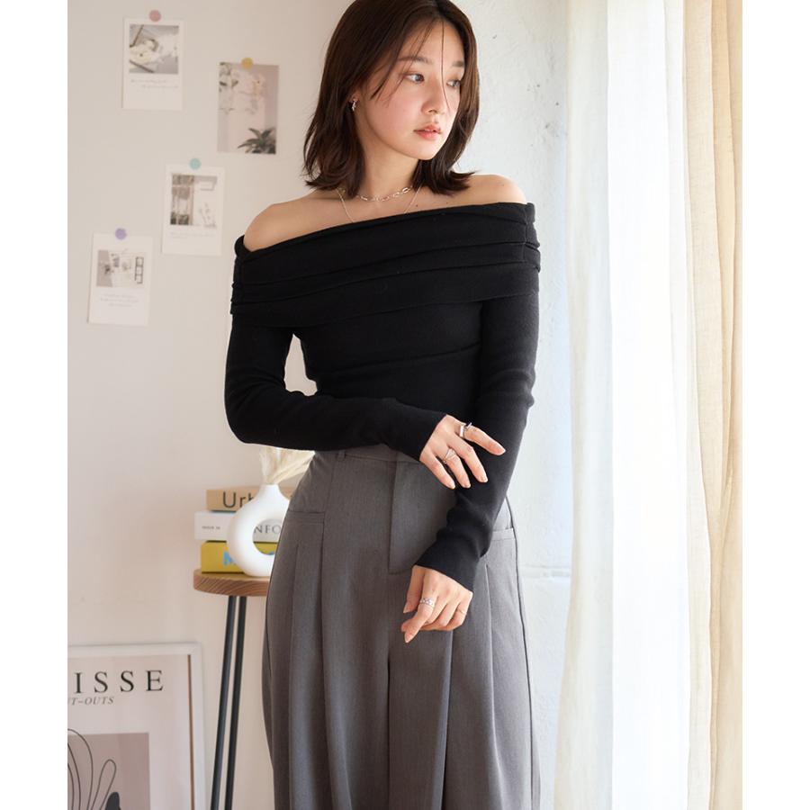 オフショルダー ニット レディース 長袖 秋冬 オフショルニット ギャザー オフショル 肩だし 上品 大人 きれいめ | ブランド登録なし | 08