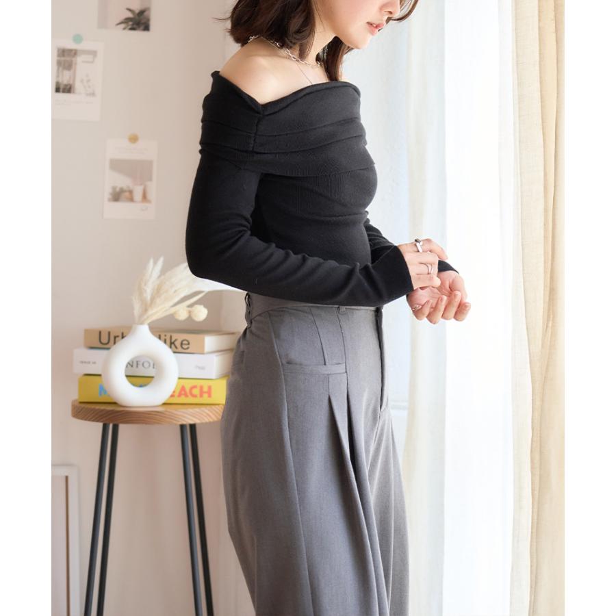 オフショルダー ニット レディース 長袖 秋冬 オフショルニット ギャザー オフショル 肩だし 上品 大人 きれいめ | ブランド登録なし | 10